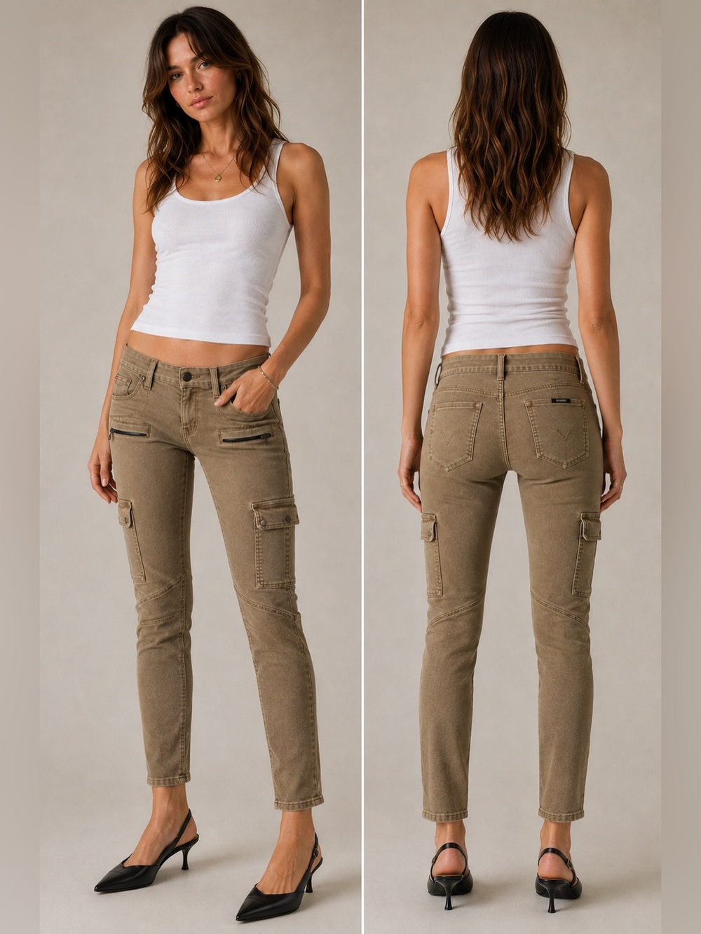 Hudson Colby Ankle Moto Cargo Jeans - Toasted Khaki Camel Size 25 - Picture 9 of 9